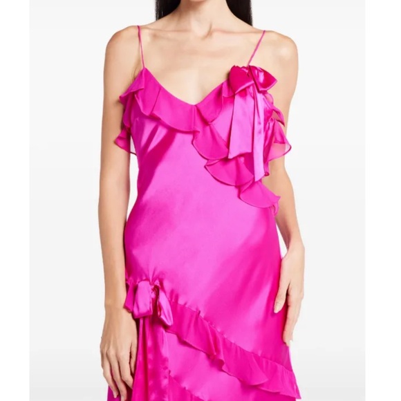 LoveShackFancy Rialto Dress Fuchsia Pink Ruffled Evening‎ Gown Size 4 - Picture 5 of 13